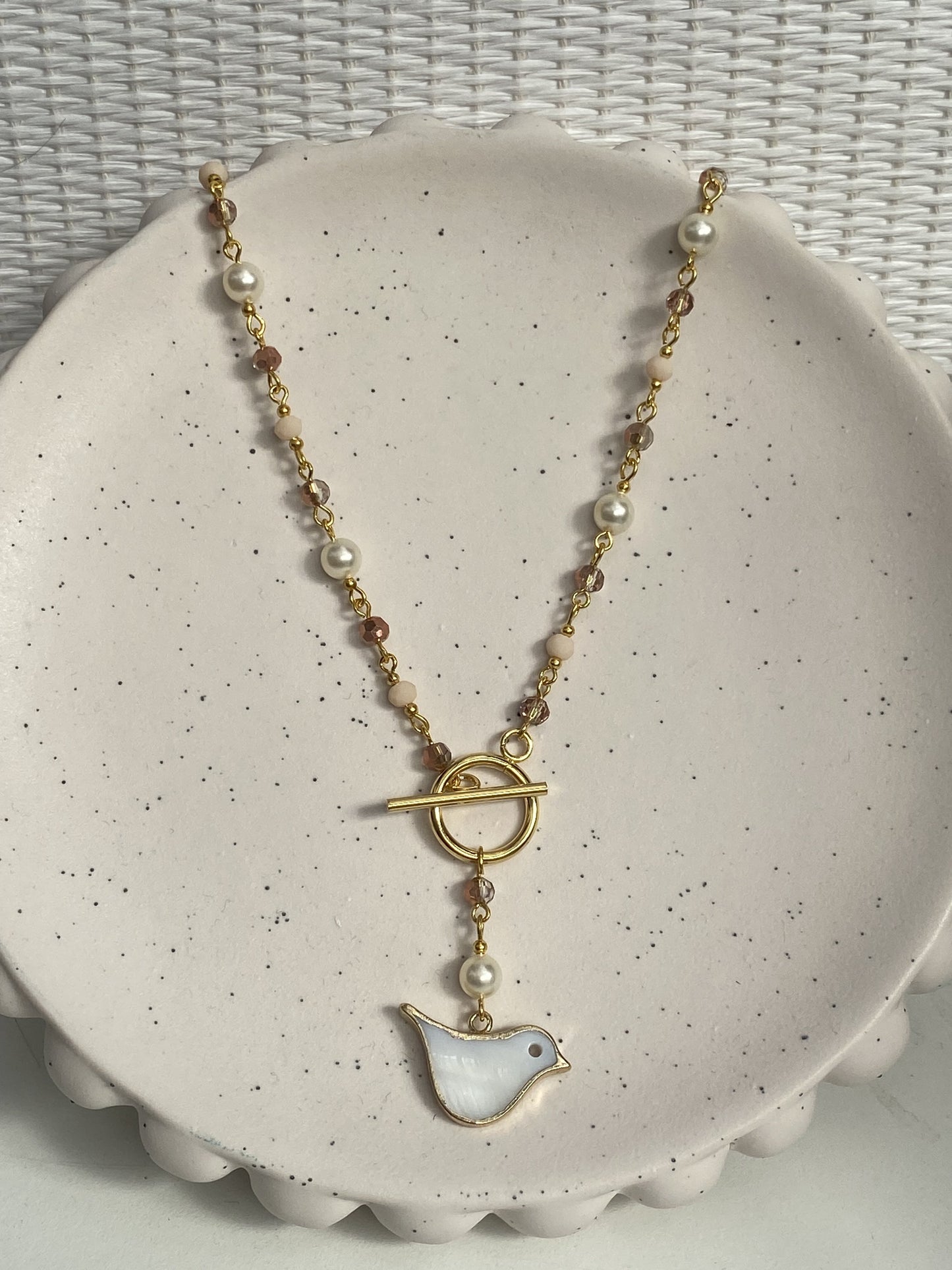 Bird freshwater Pearl and Pink Necklace