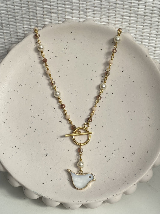 Bird freshwater Pearl and Pink Necklace