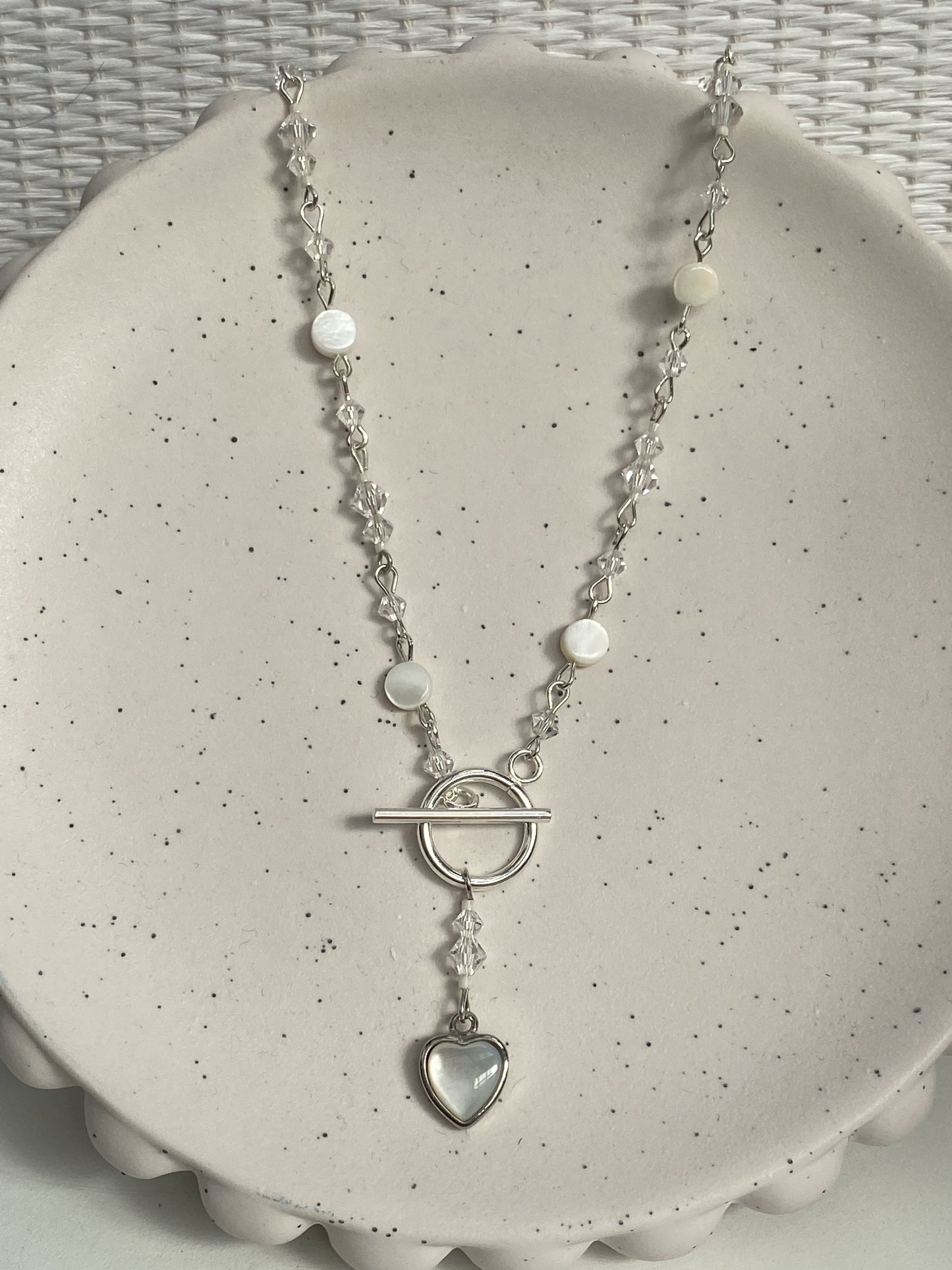 Heart silver Pearl/Crystal Necklace