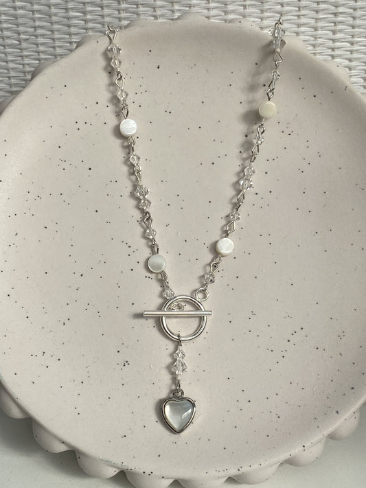 Heart silver Pearl/Crystal Necklace