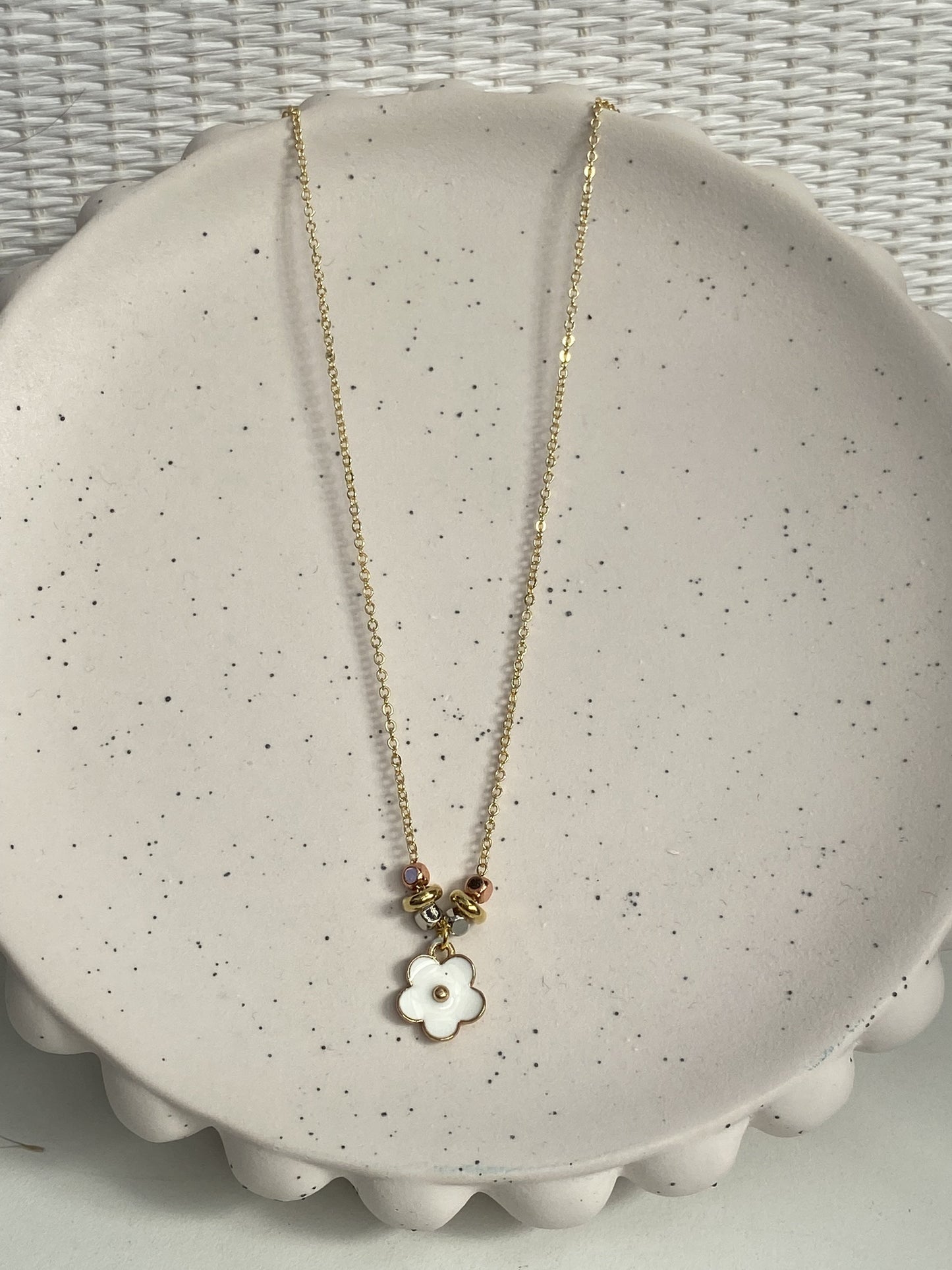 Enamel White Flower Necklace