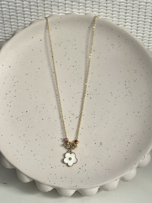 Enamel White Flower Necklace