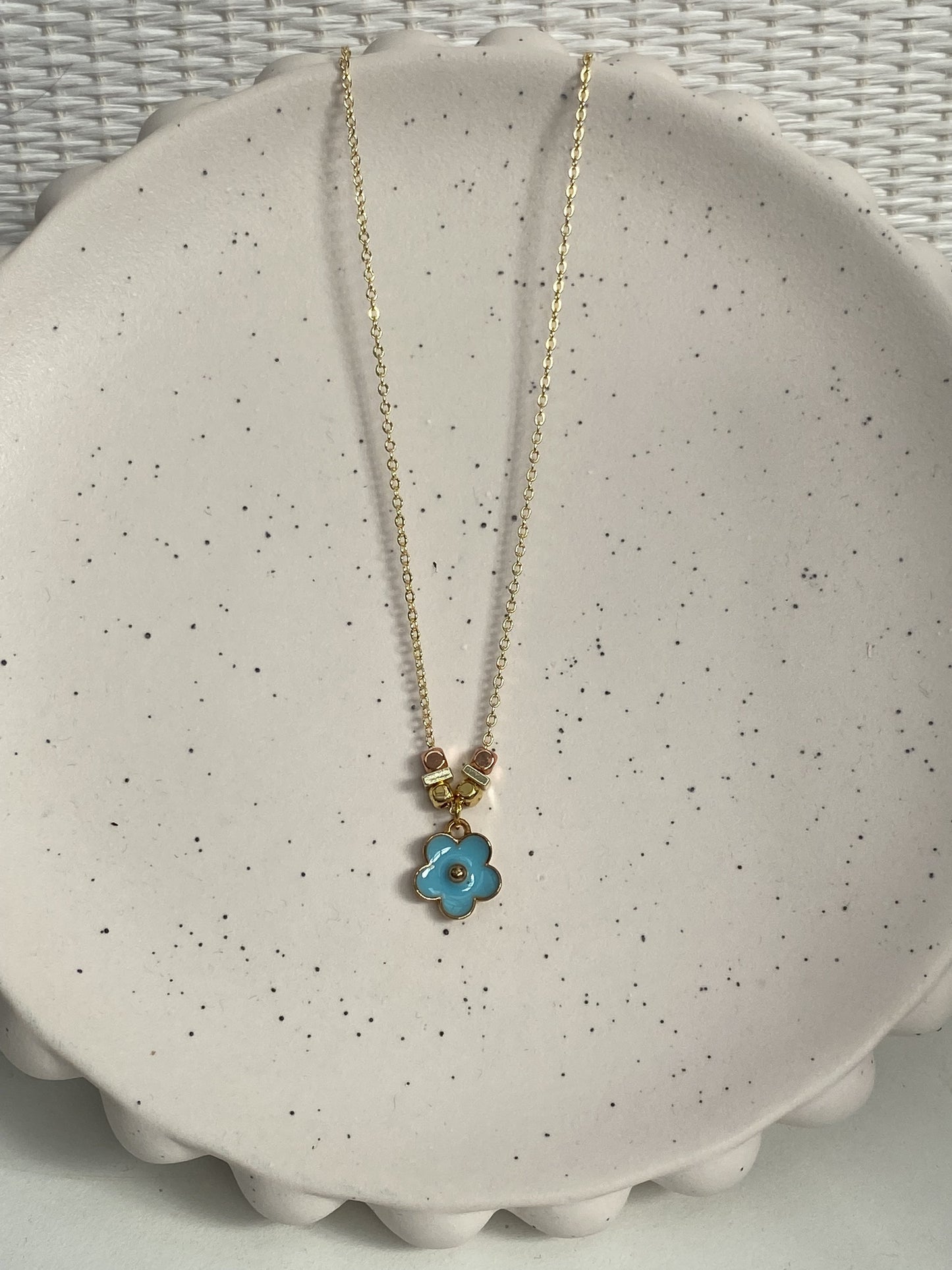 Blue Enamel Flower Necklace