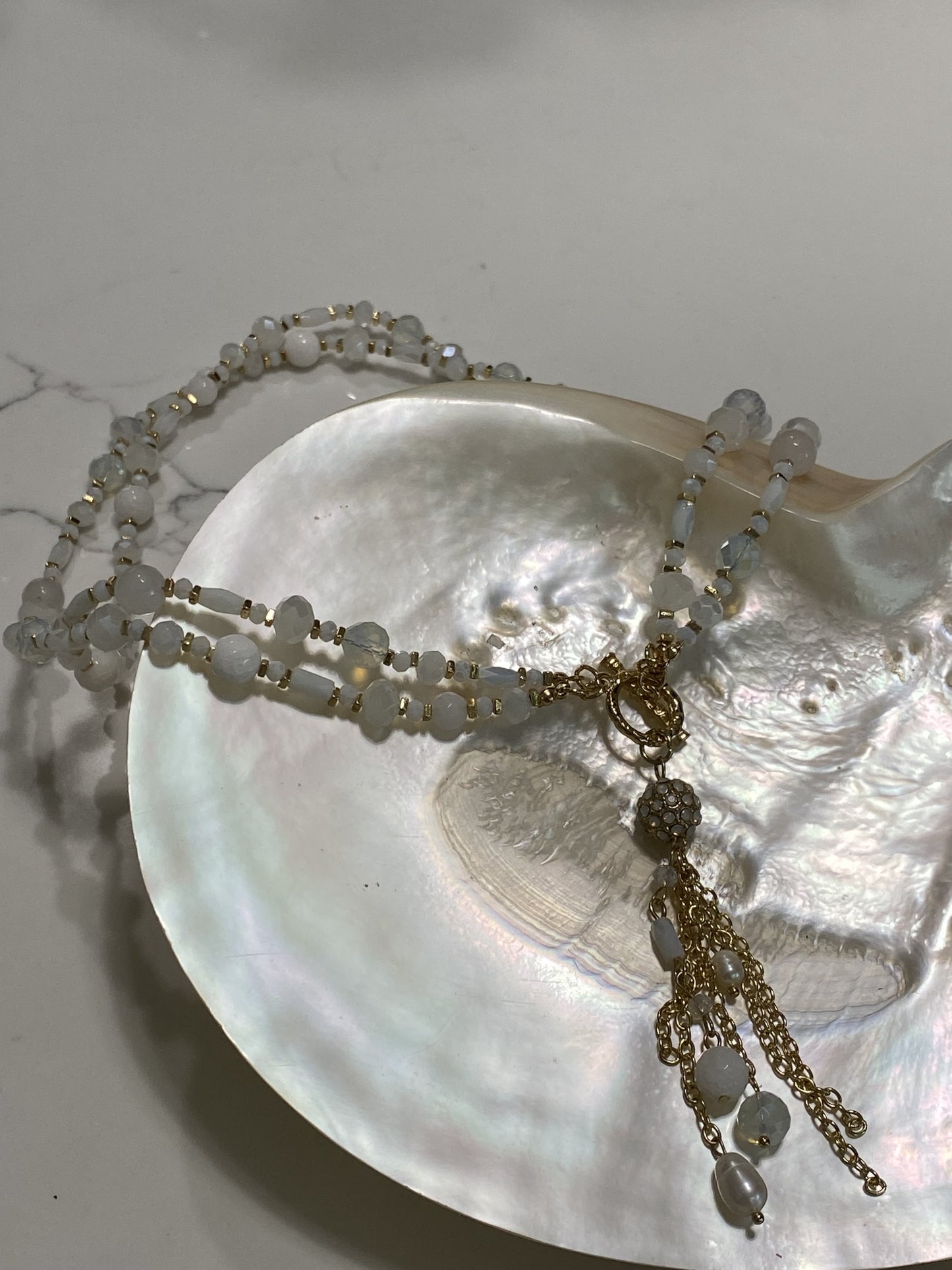 White Glass and Gold Necklace