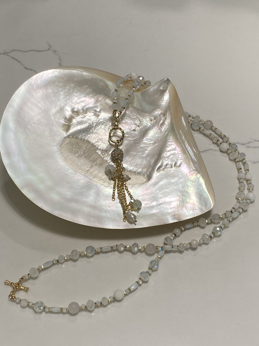 White Glass and Gold Necklace