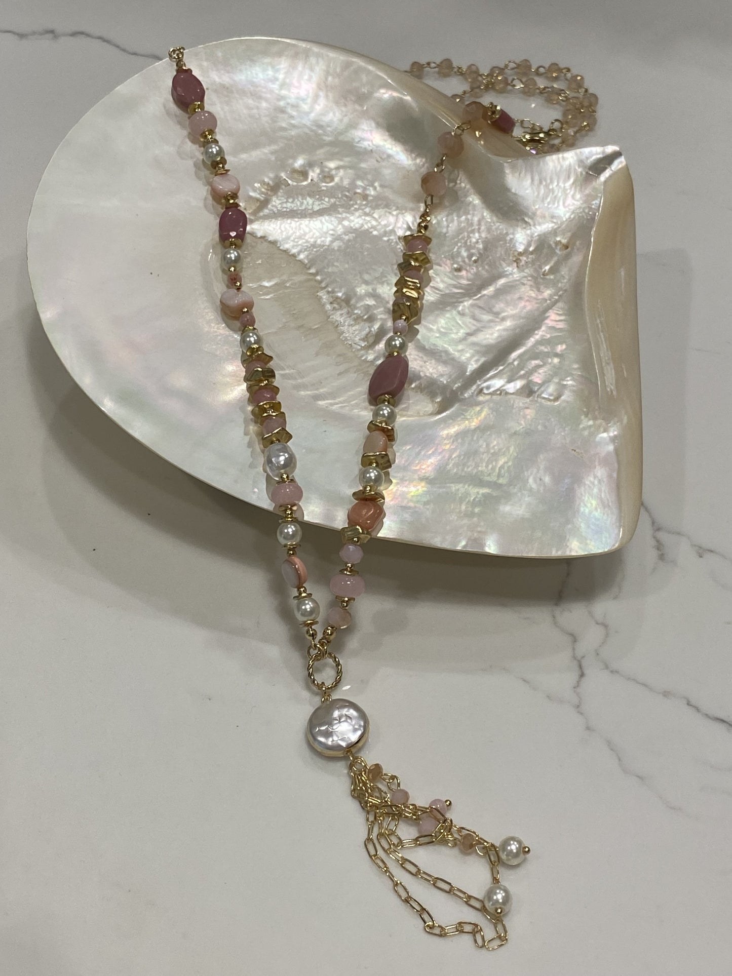 Long Beaded Necklace with Tassel