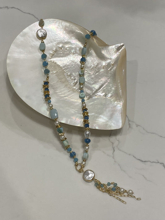 Long Beaded Necklace with Tassel