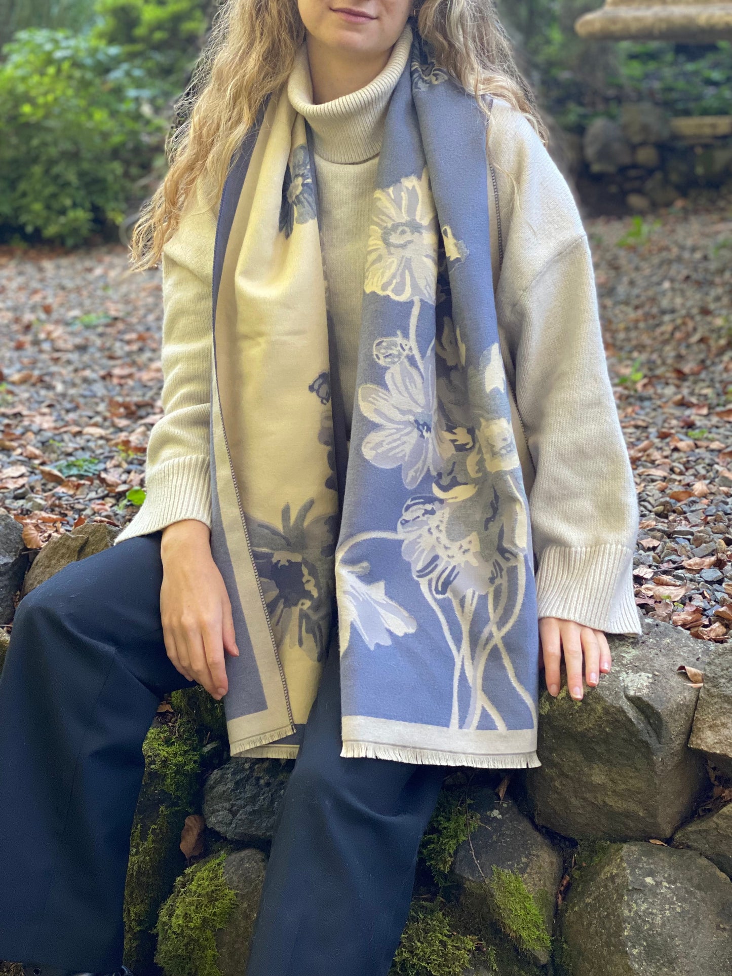 Blue Flower Scarf Wrap