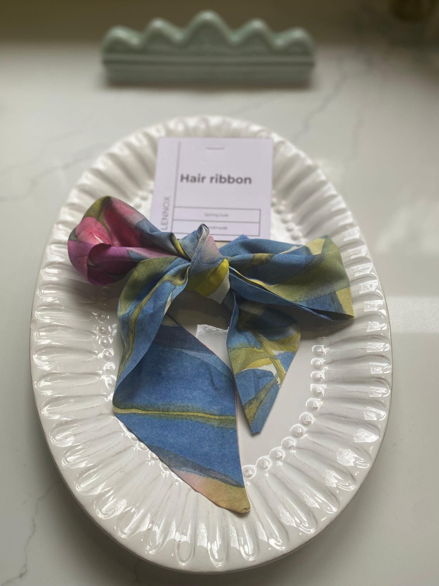 Blue Floral Luxe Hair Ribbon