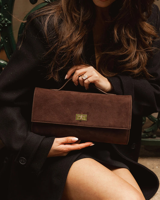 Delaney Suedette Chocolate Clutch