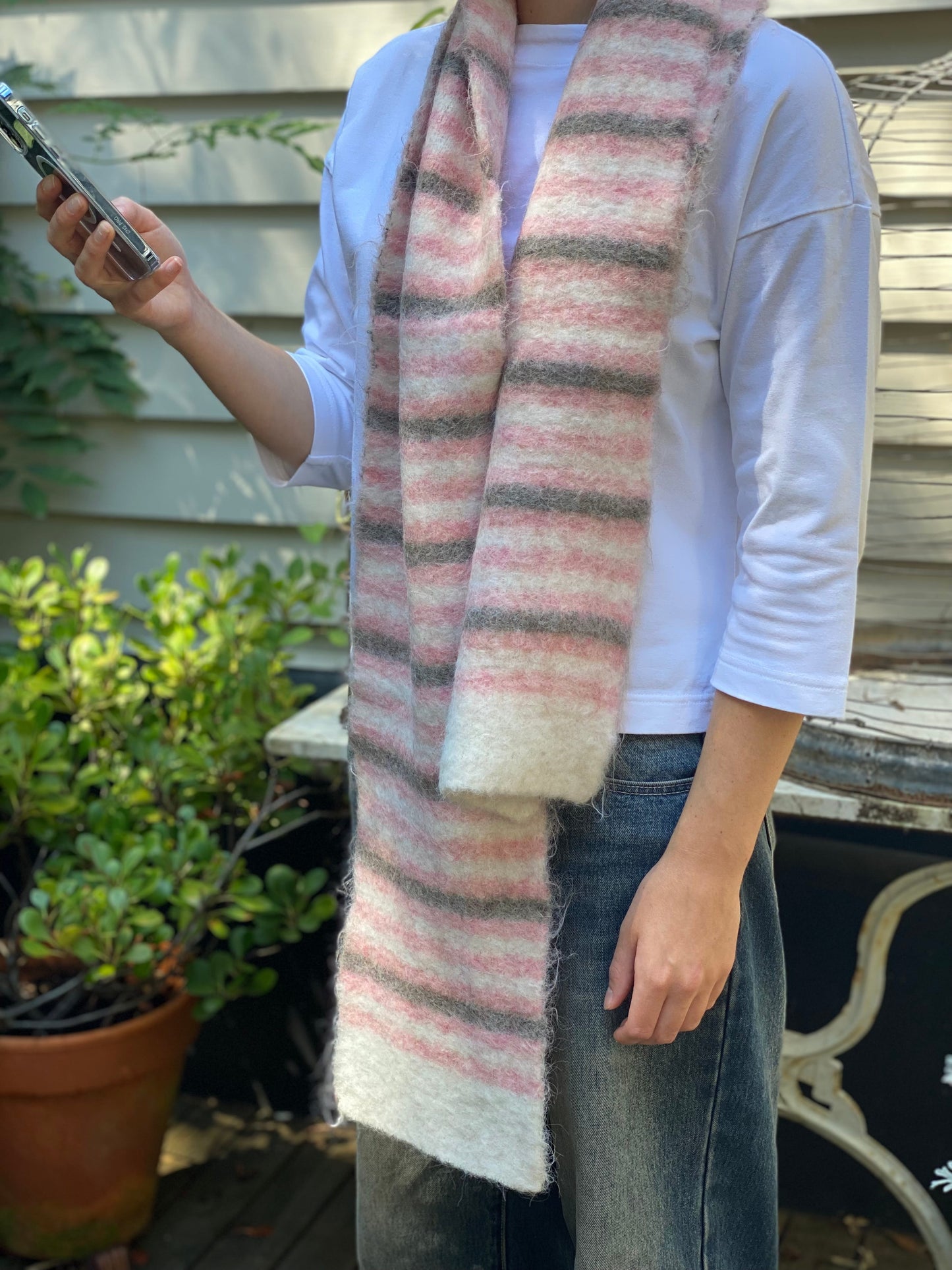 Pink/Cream Stripe Scarf