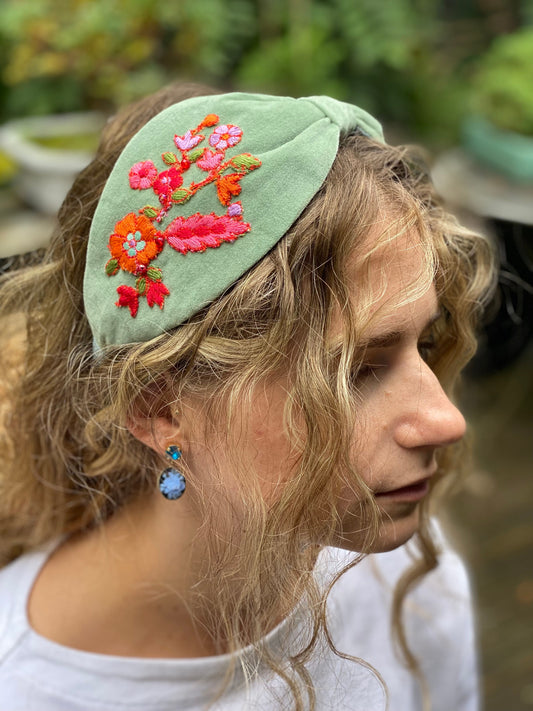 Mint embroidered headband