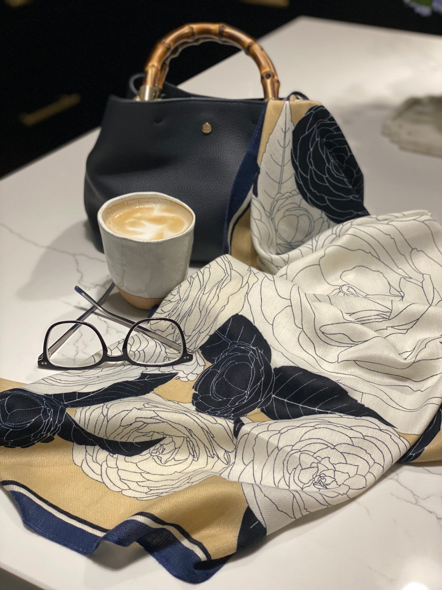 Navy Floral Scarf