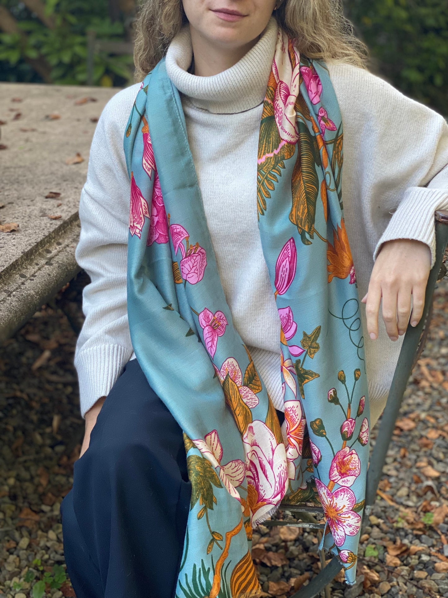 Green Floral Scarf
