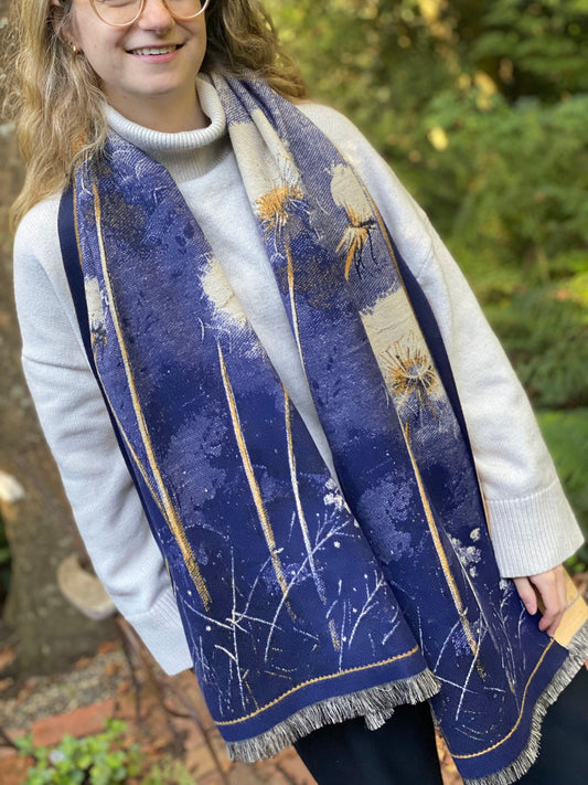 Navy Flower Scarf Wrap