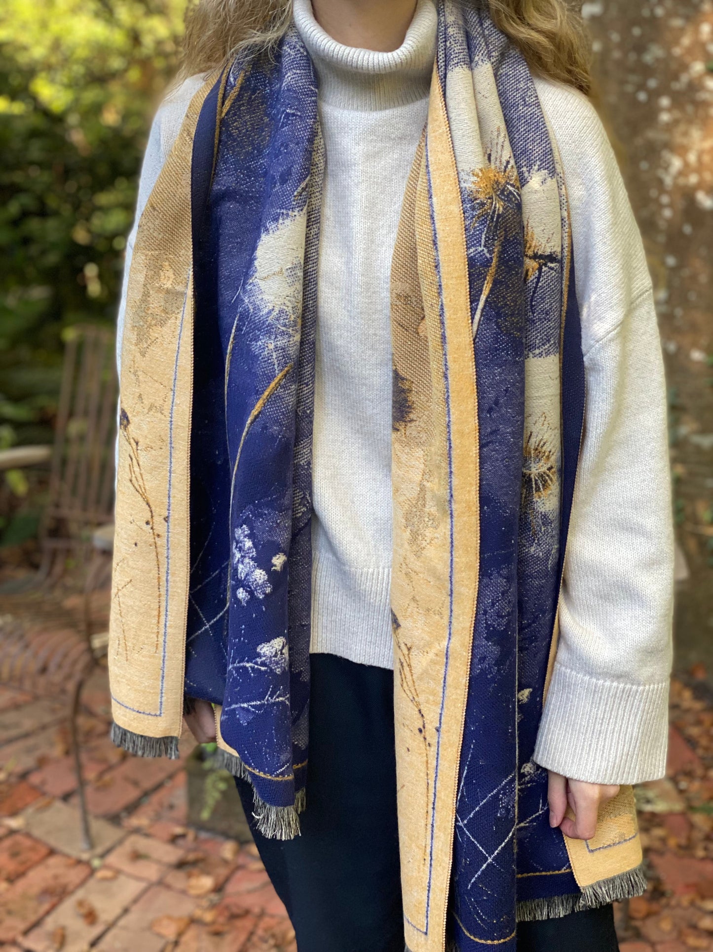 Navy Flower Scarf Wrap