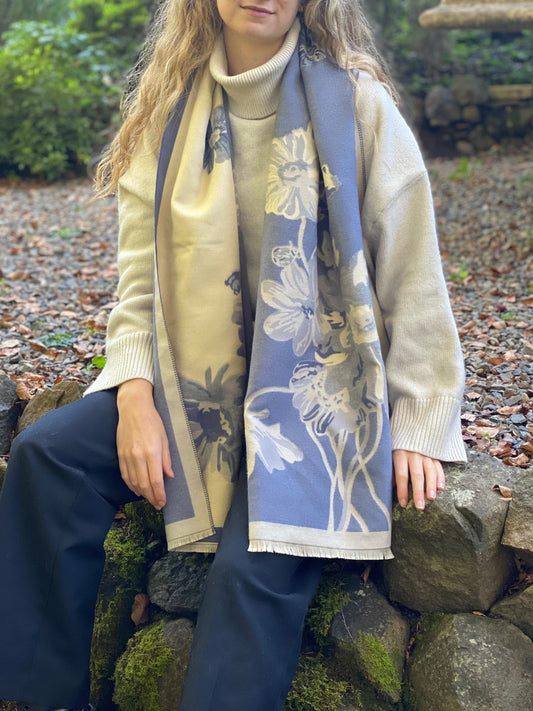Blue Flower Scarf Wrap