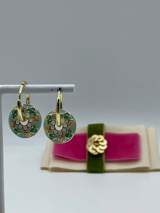 Green Enamel Earrings