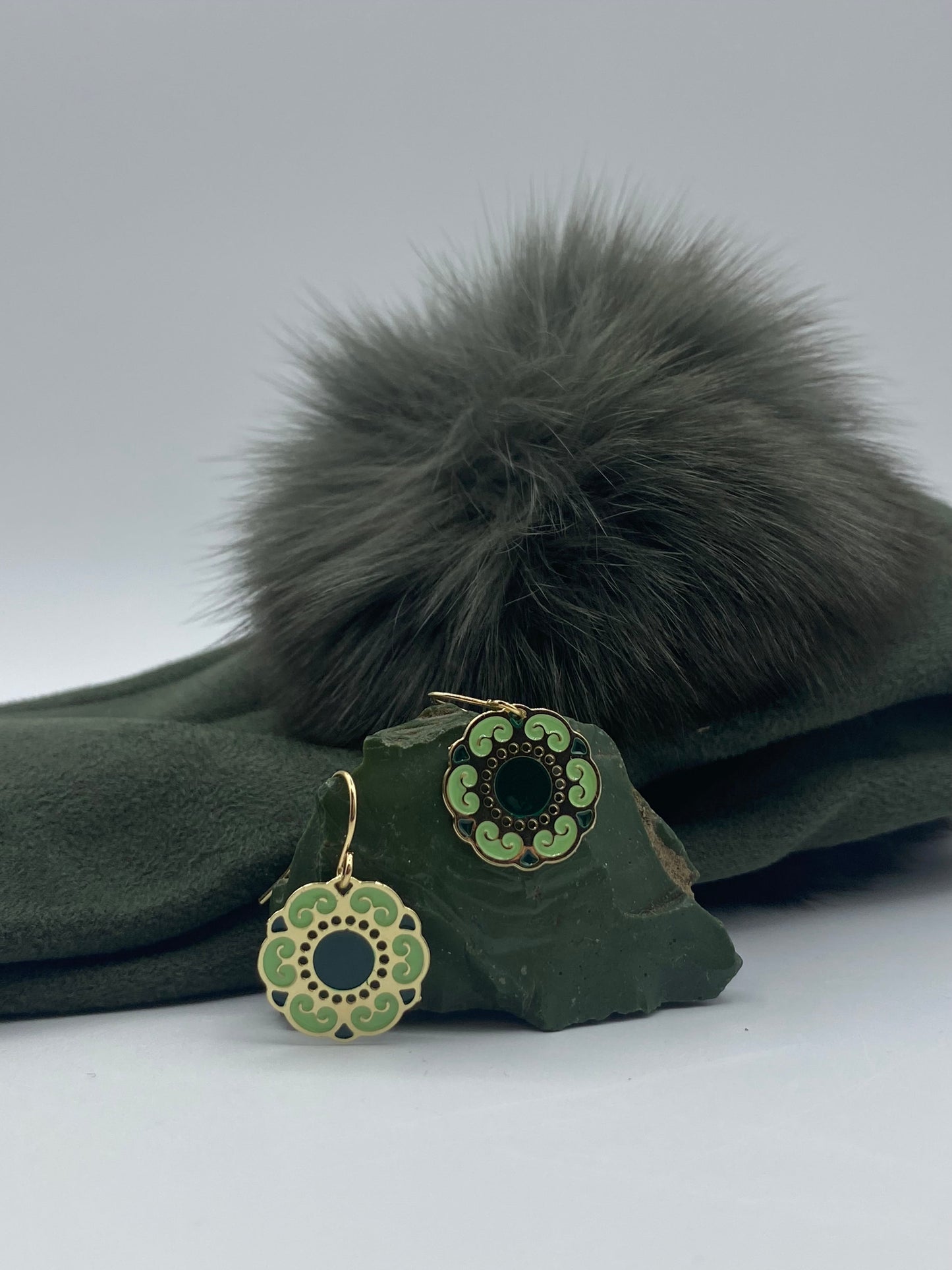 Green/Navy Enamel Earrings