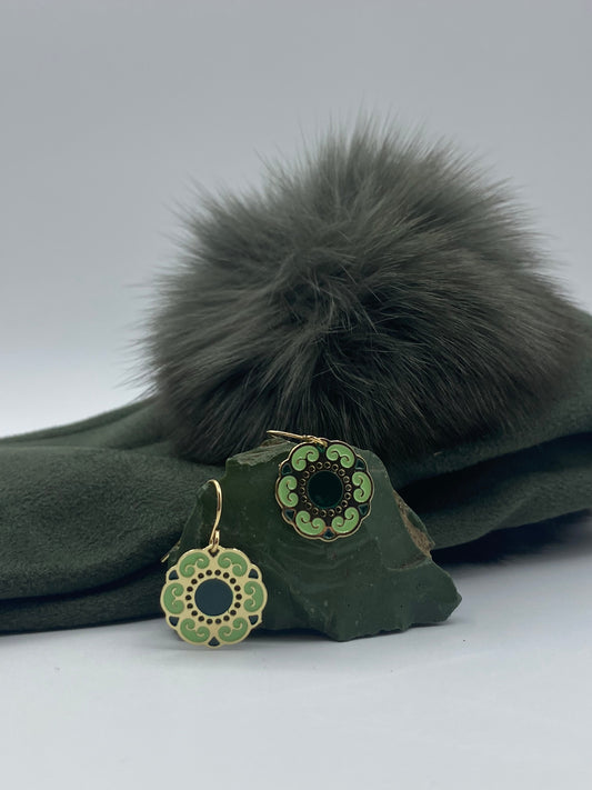 Green/Navy Enamel Earrings