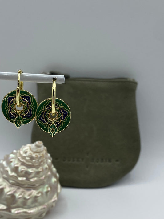 Green Enamel 3 Disk Earrings