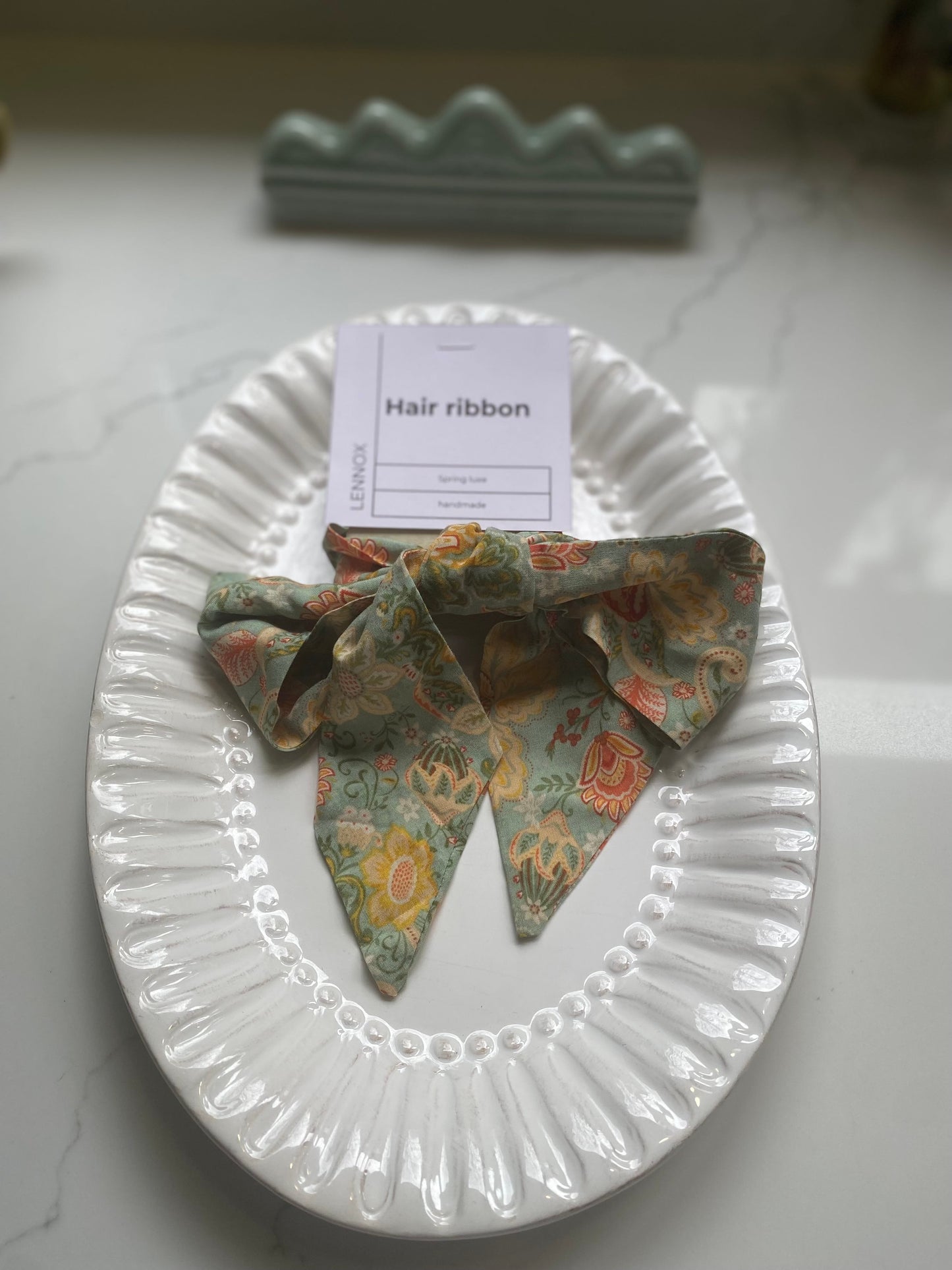 Green Floral Luxe Hair Ribbon