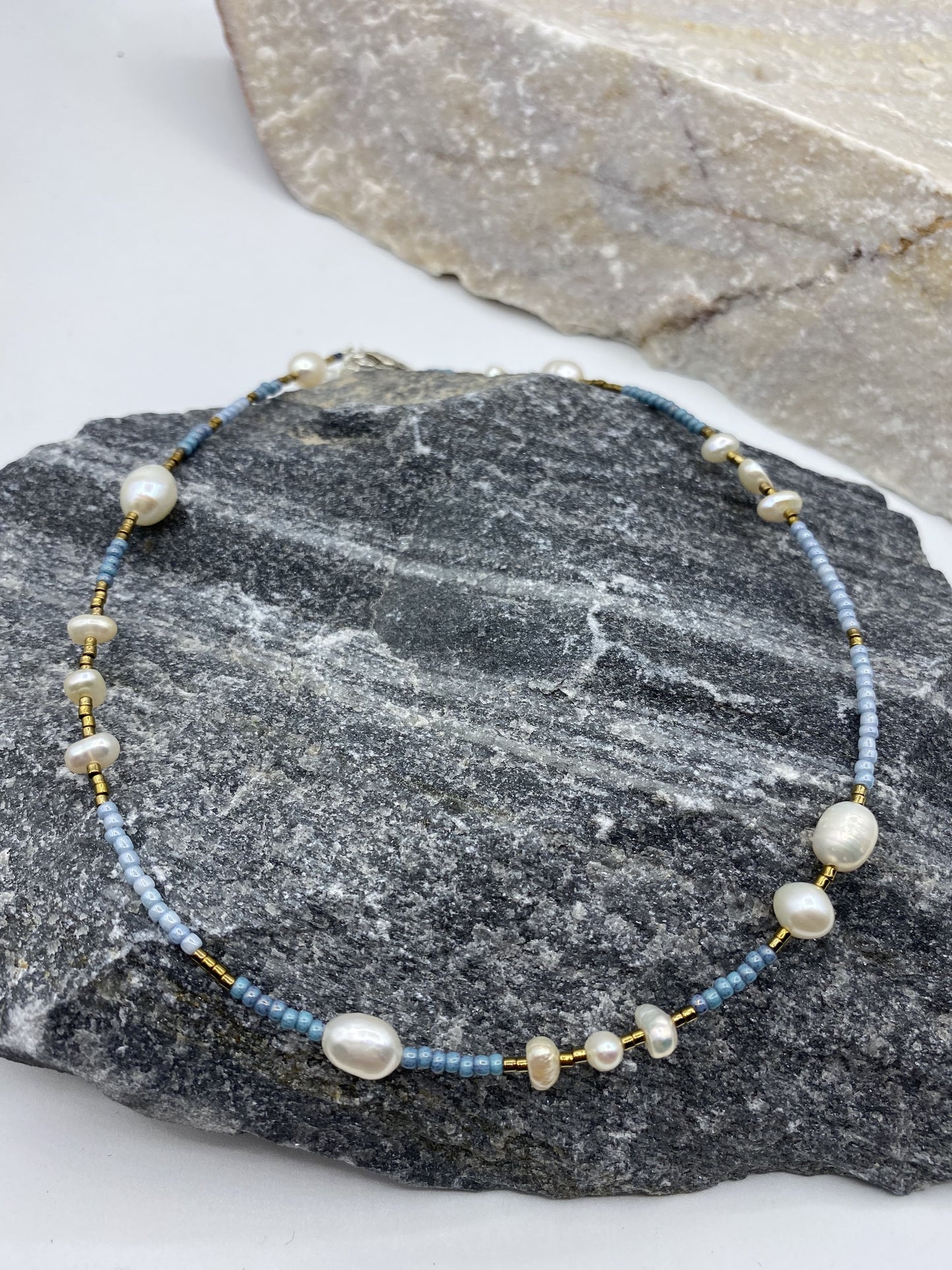 Lennox Handmade Blue/Pearl Necklace