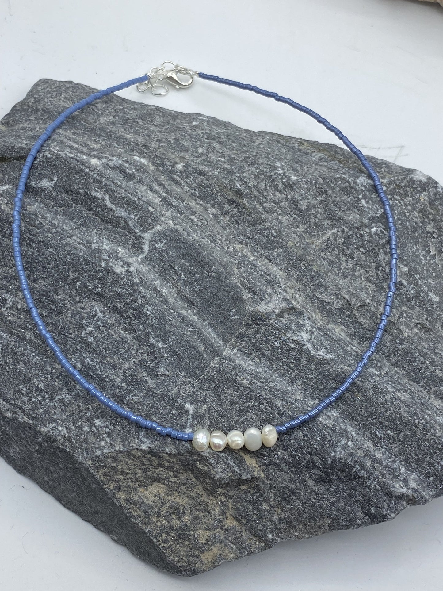 Lennox Handmade Royal Blue/Pearl Necklace