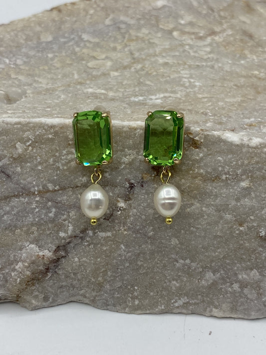 Lime Green/Pearl Earrings