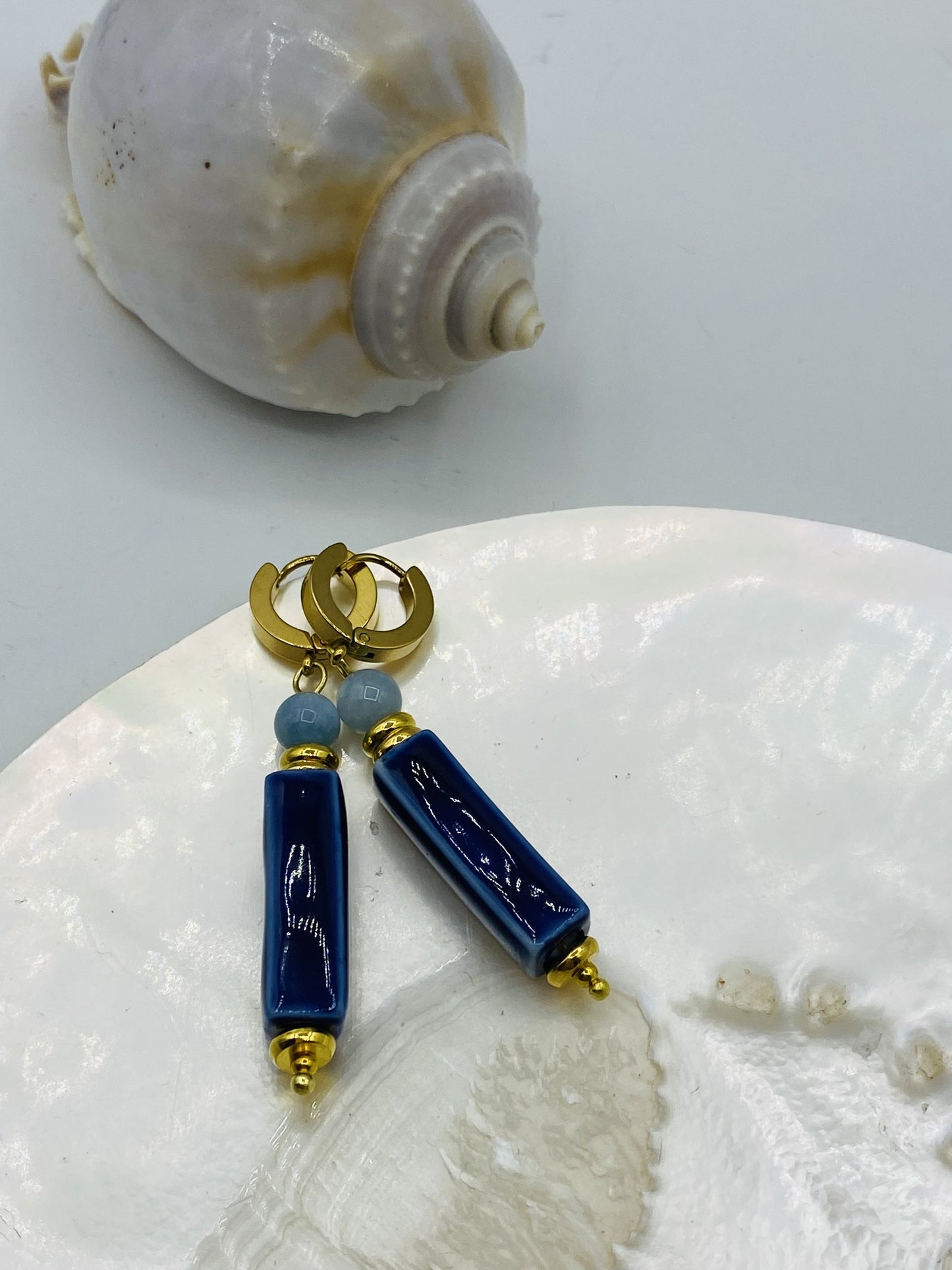 Blue/Gold Ceramic Earrings