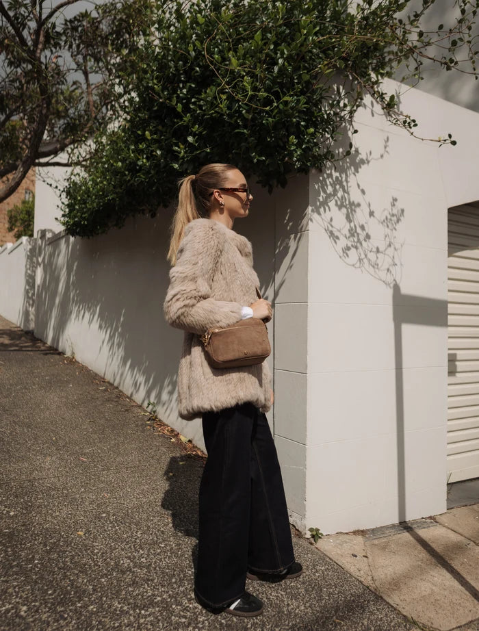London Tan Suedette Crossbody Bag
